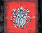 Handpainted art block on wood - Dung Beetle- ORIGINAL Painting
