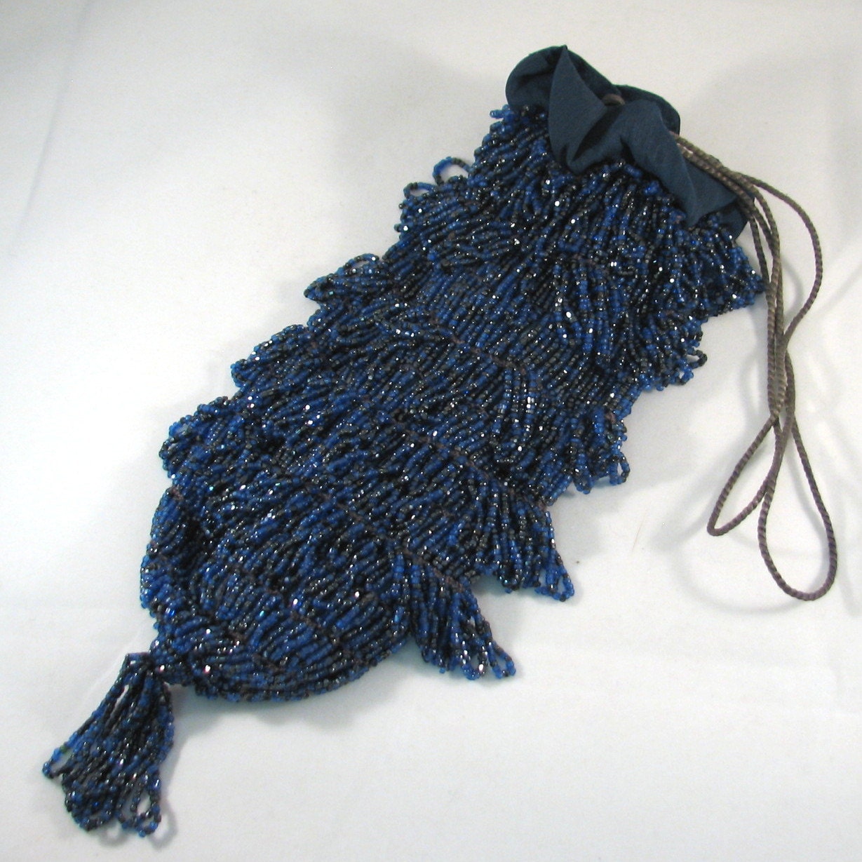 Beautiful Vintage Blue and Black Beaded Flapper Purse