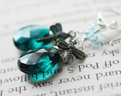 Dark Teal Quartz Gemstone Earrings, Sterling Silver - Dragonfly Tears