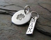 Personalized Artisan PMC Jewelry, Pet Pawprint Fine Silver Pendant and Name Charm, Precious Metal Clay