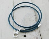 Handmade Deep Ocean Blue Leather Necklace with Sterling Findings, 18in Length