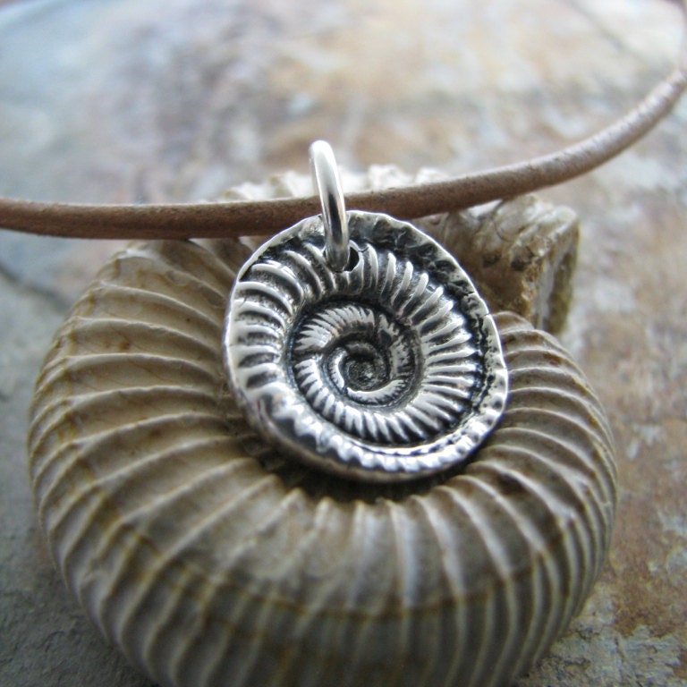 Infinite, Handmade Fine Silver Pendant, Ammonite Fossil Reproduction, Earth Friendly