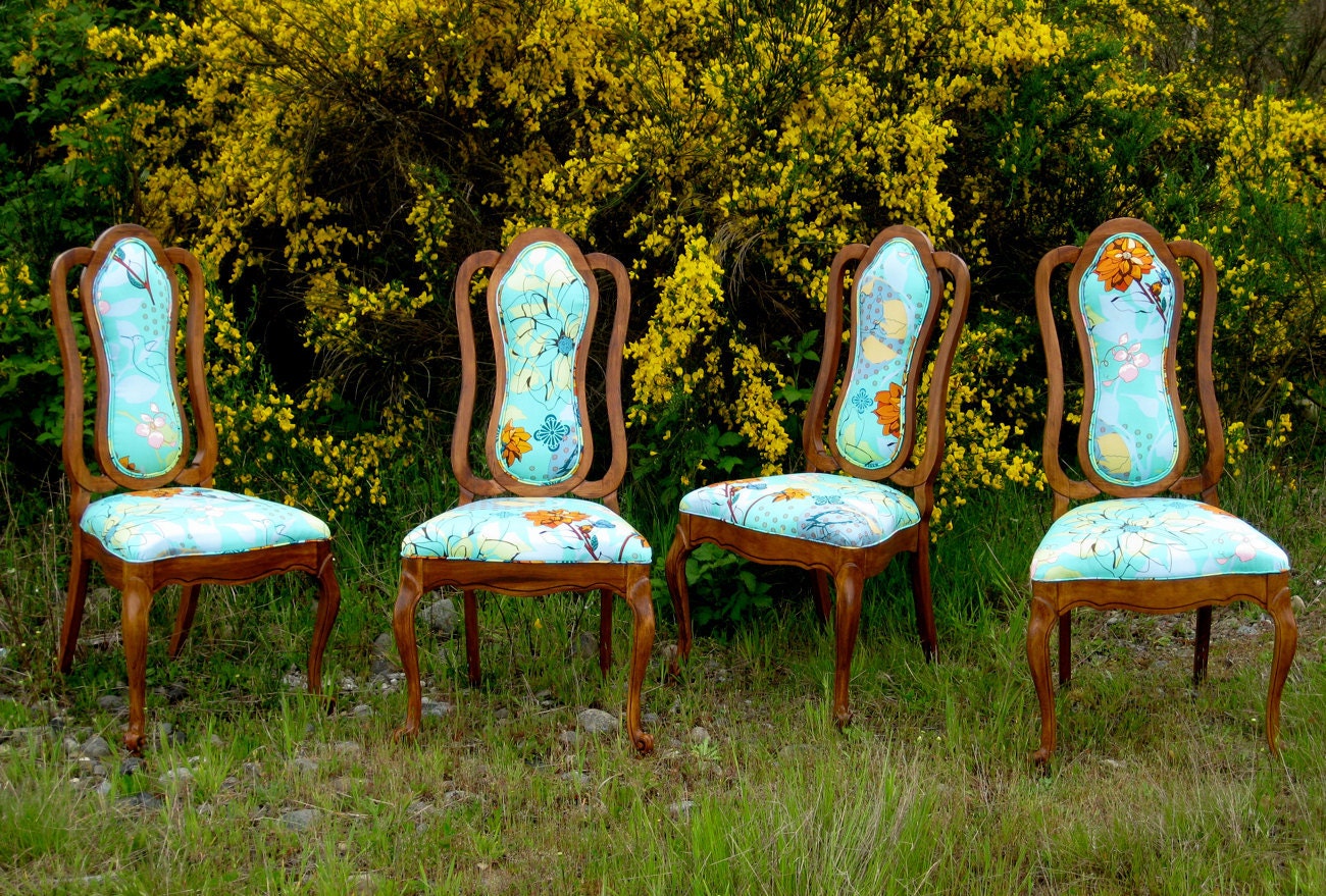 RESERVED for Lauren Teal & Timber Dining Chair Set