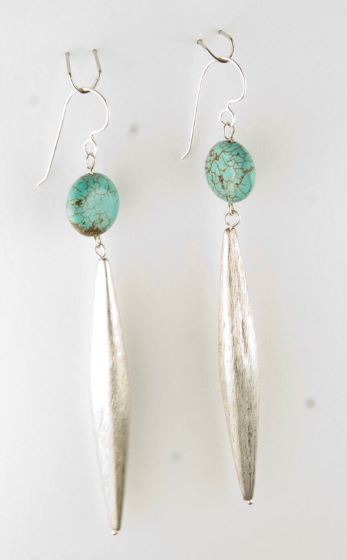 Long Turquoise Fashion Statement Earrings