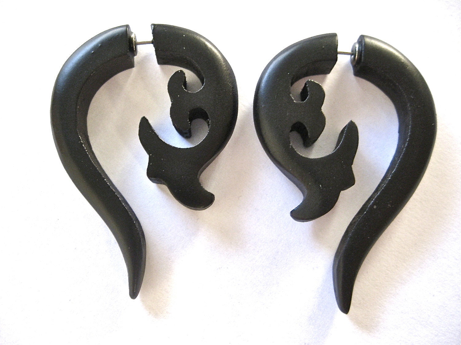 Beautiful black wooden fake gauge earrings