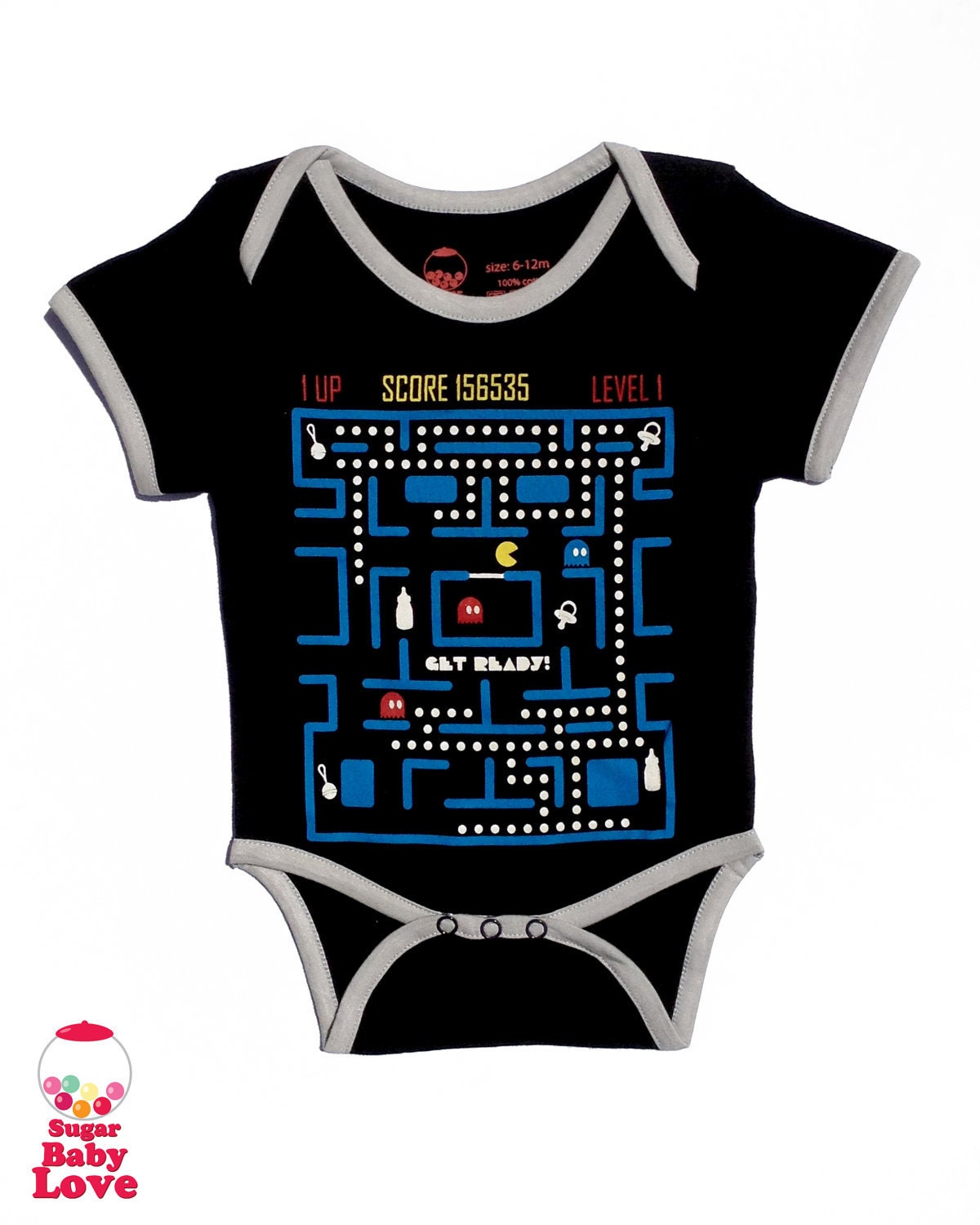 baby pac man - black onesie