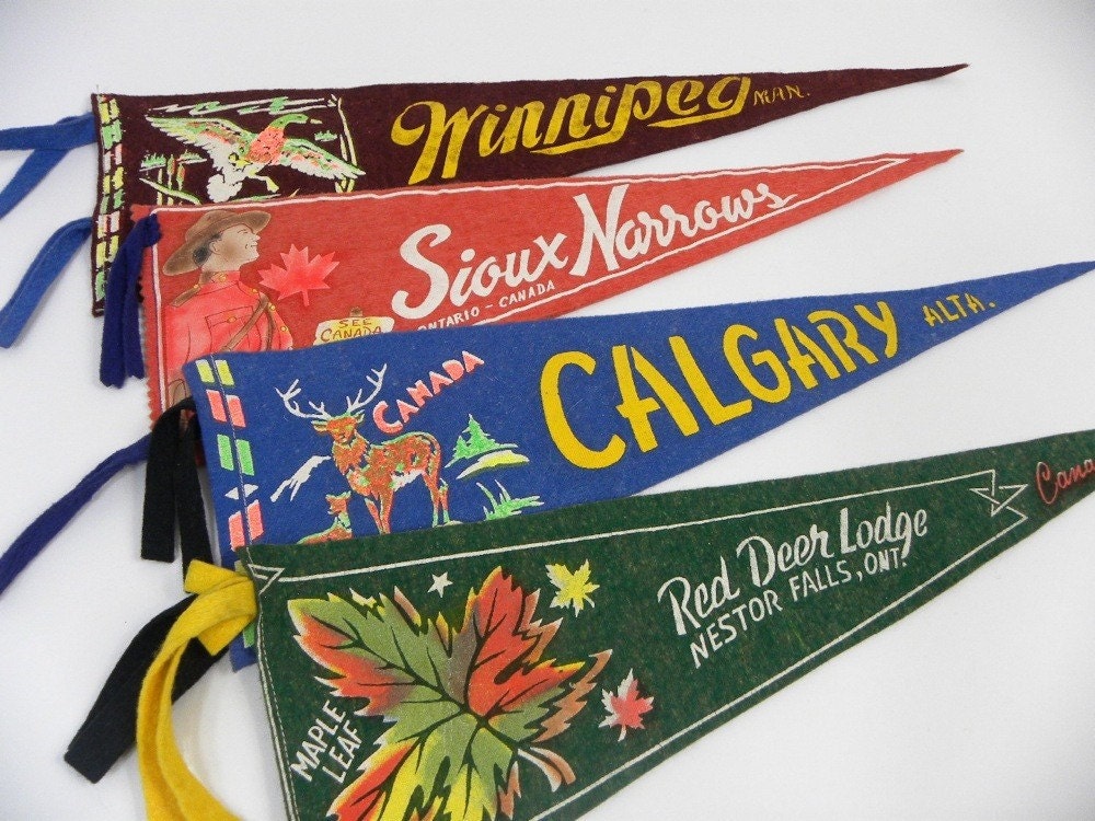 Canada Oh Canada, Vintage Canadian Felt Souvenir Pennants, 1960's-70's
