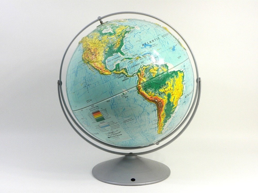 Large World Globe Nystrom Sculptural Raised Relief by CathodeBlue