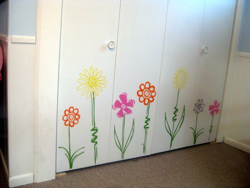 Vinyl Wall Art Flower Garden SMALLER Set of 8 Vinyl Flowers Wall Decals Stickers Graphics Art