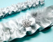 Wedding Garter Set, Rhinestone Wedding Garter, Platinum Diamond Royal Wedding Garter SET - MED/LG Garter Set