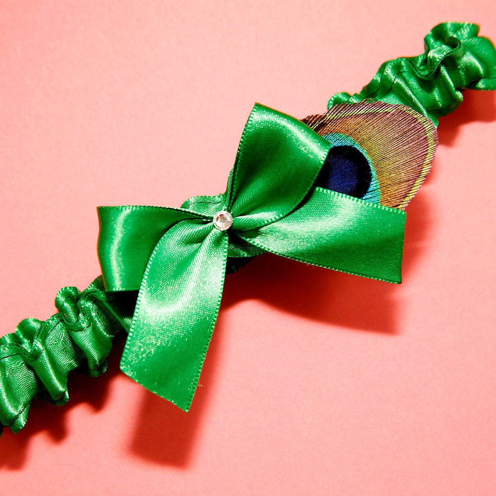 Emerald Green Peacock Garter SINGLE - SM/MED