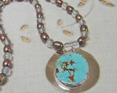 Necklace- Royston Turquoise in Sterling Silver Pendant, Blue Topaz, Freshwater Pearls