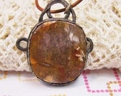 Necklace- Plume Agate Rounded Square Cabochon and Sterling Silver