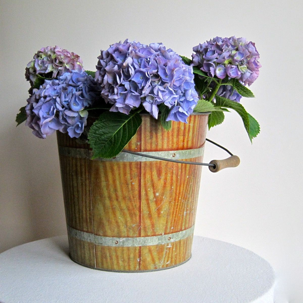 Grain Decorated Galvanized Metal Bucket - Industrial and Rustic Faux Bois