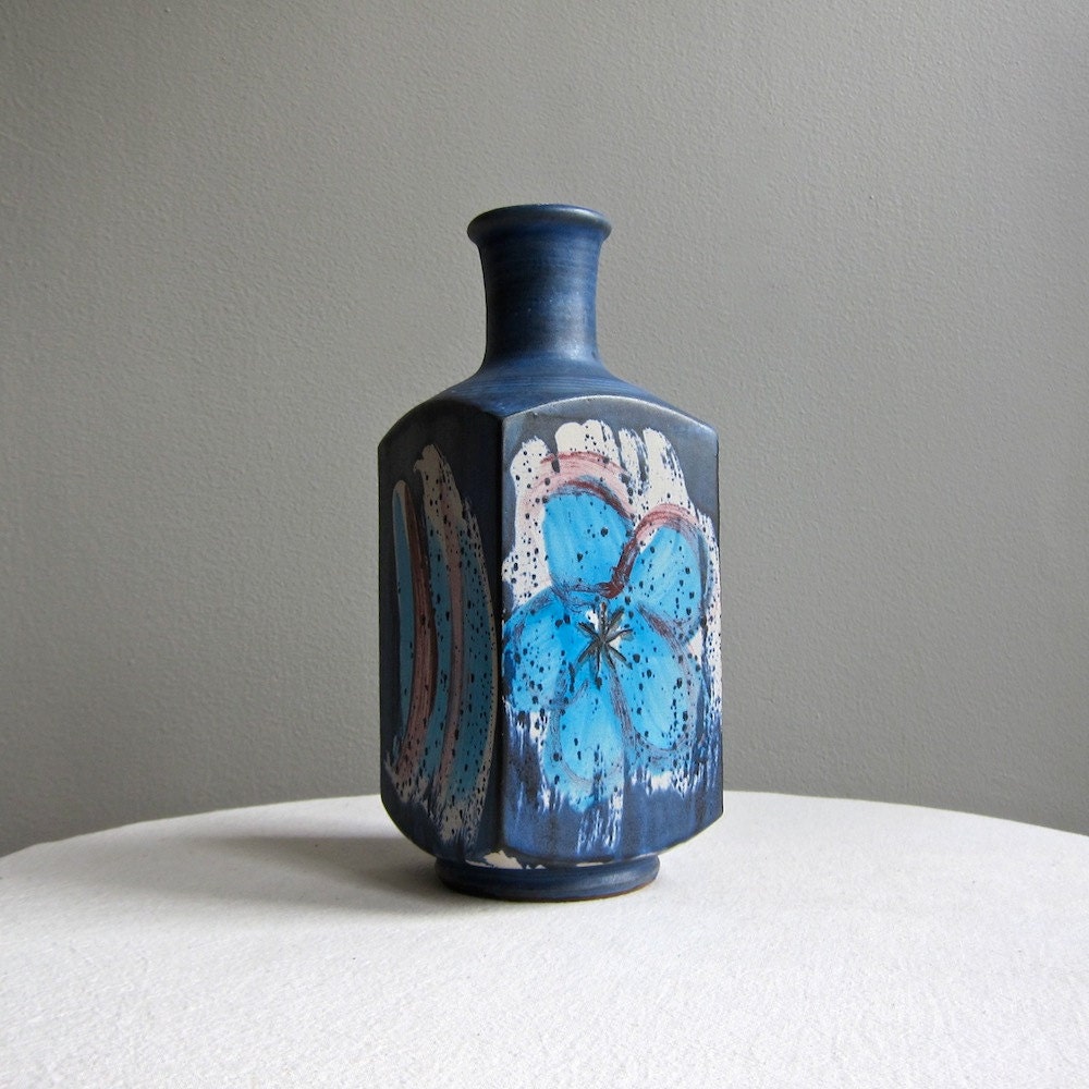 Bennett Welsh Pacific Stoneware Blue Flower Vase - Portland Oregon Studio Art Pottery, 1970s