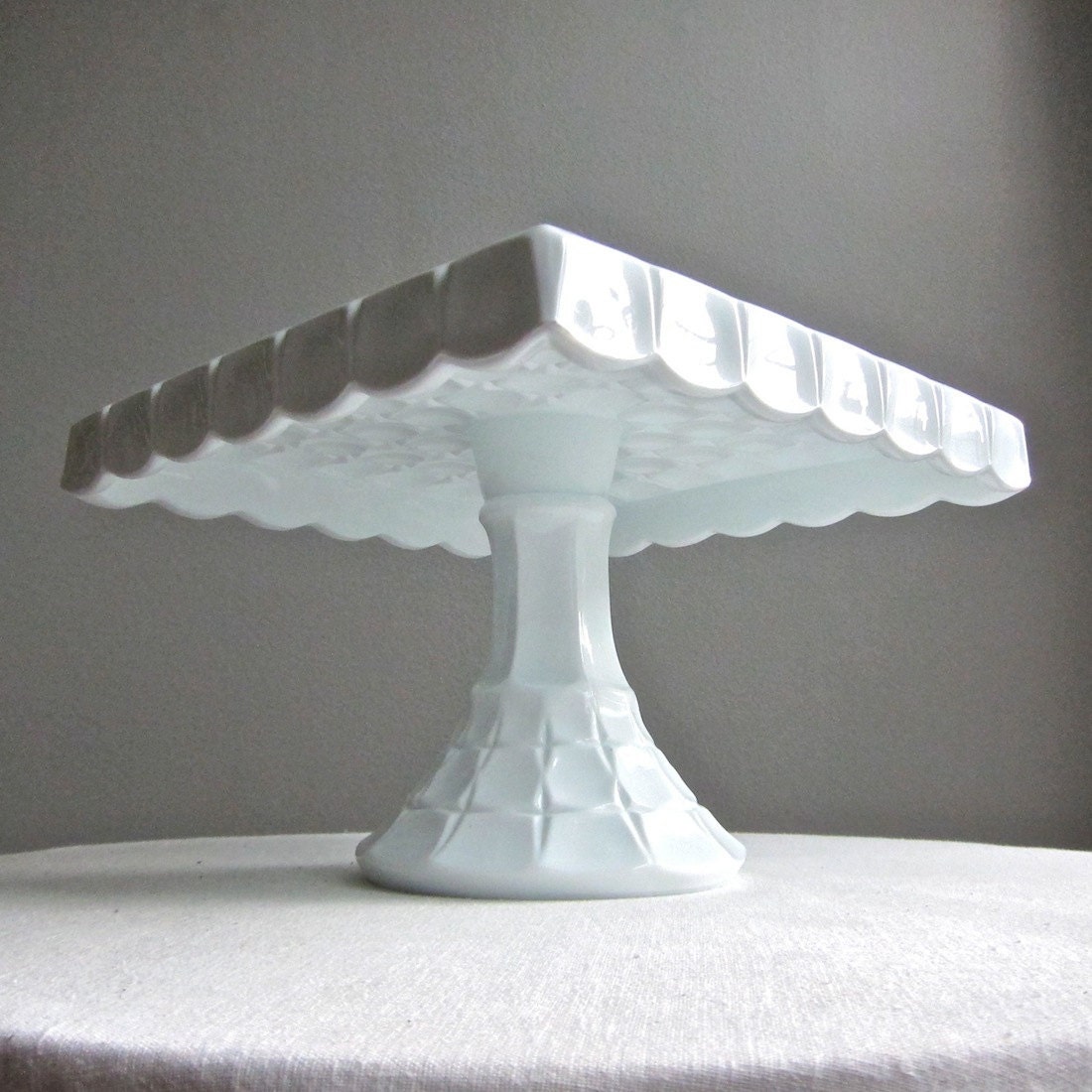 Vintage Square Milk Glass Cake Stand by Indiana, Constellation Pattern 1960s
