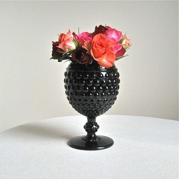 Black Milk Glass Hobnail Vase by Fenton by BarkingSandsVintage
