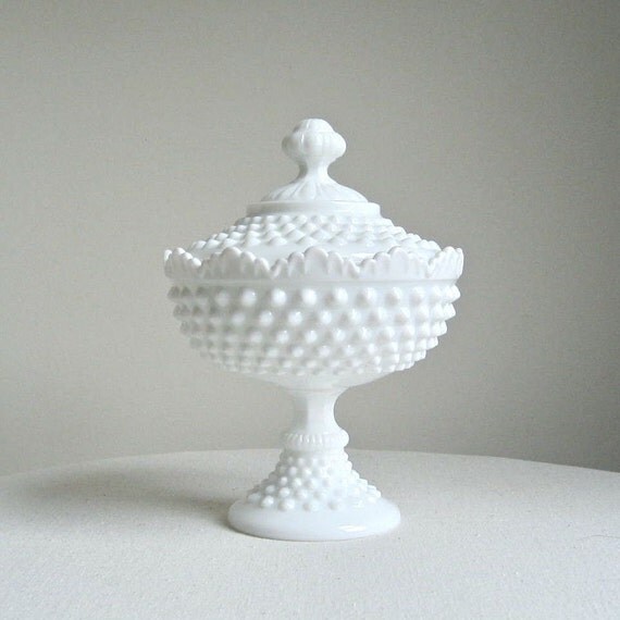 Fenton Hobnail Milk Glass Footed Candy Dish By Barkingsandsvintage 5908