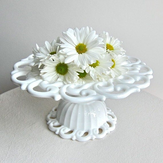 Milk Glass Cake Stand by Fostoria in the Monroe Pattern