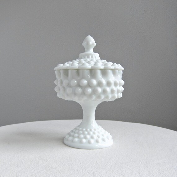 Fenton Hobnail Milk Glass Footed Candy Dish by BarkingSandsVintage