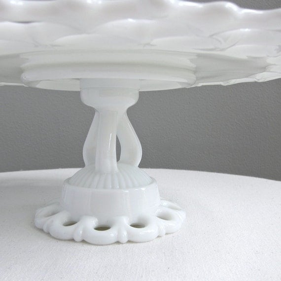 Westmoreland Milk Glass Wedding Cake Stand with Lacy Edge Doric Pattern