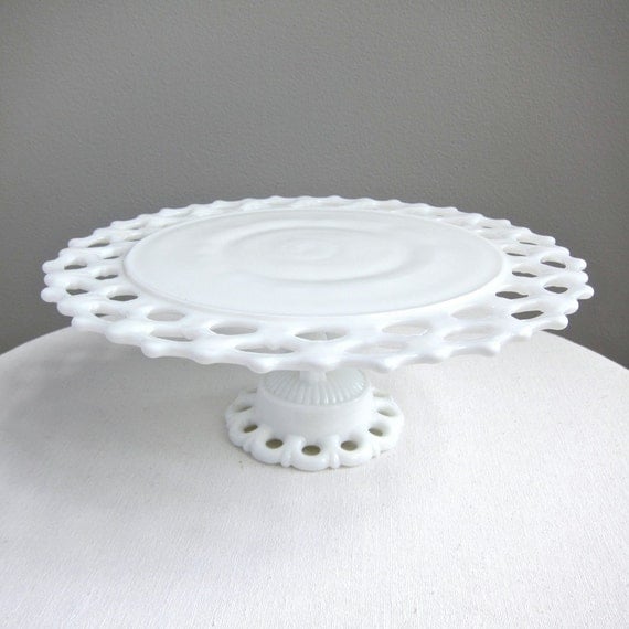 Westmoreland Milk Glass Wedding Cake Stand with Lacy Edge Doric Pattern