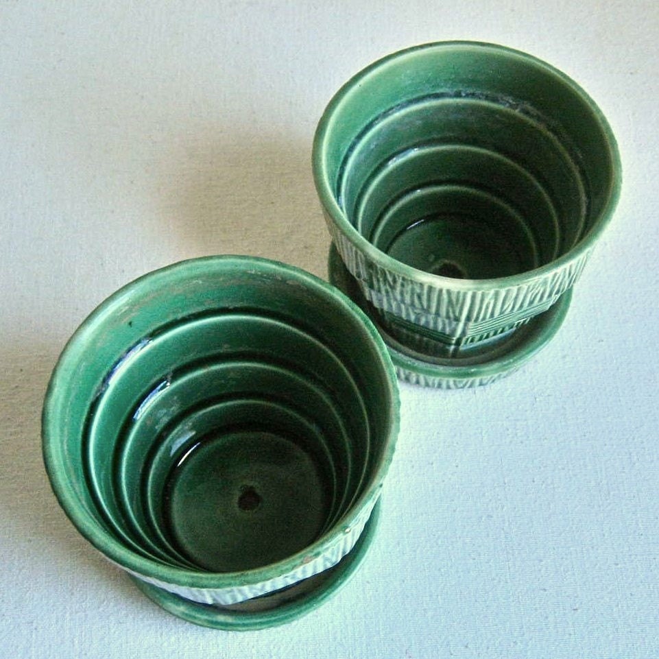 Two Vintage McCoy Pottery Flower Pots in Green -- Small