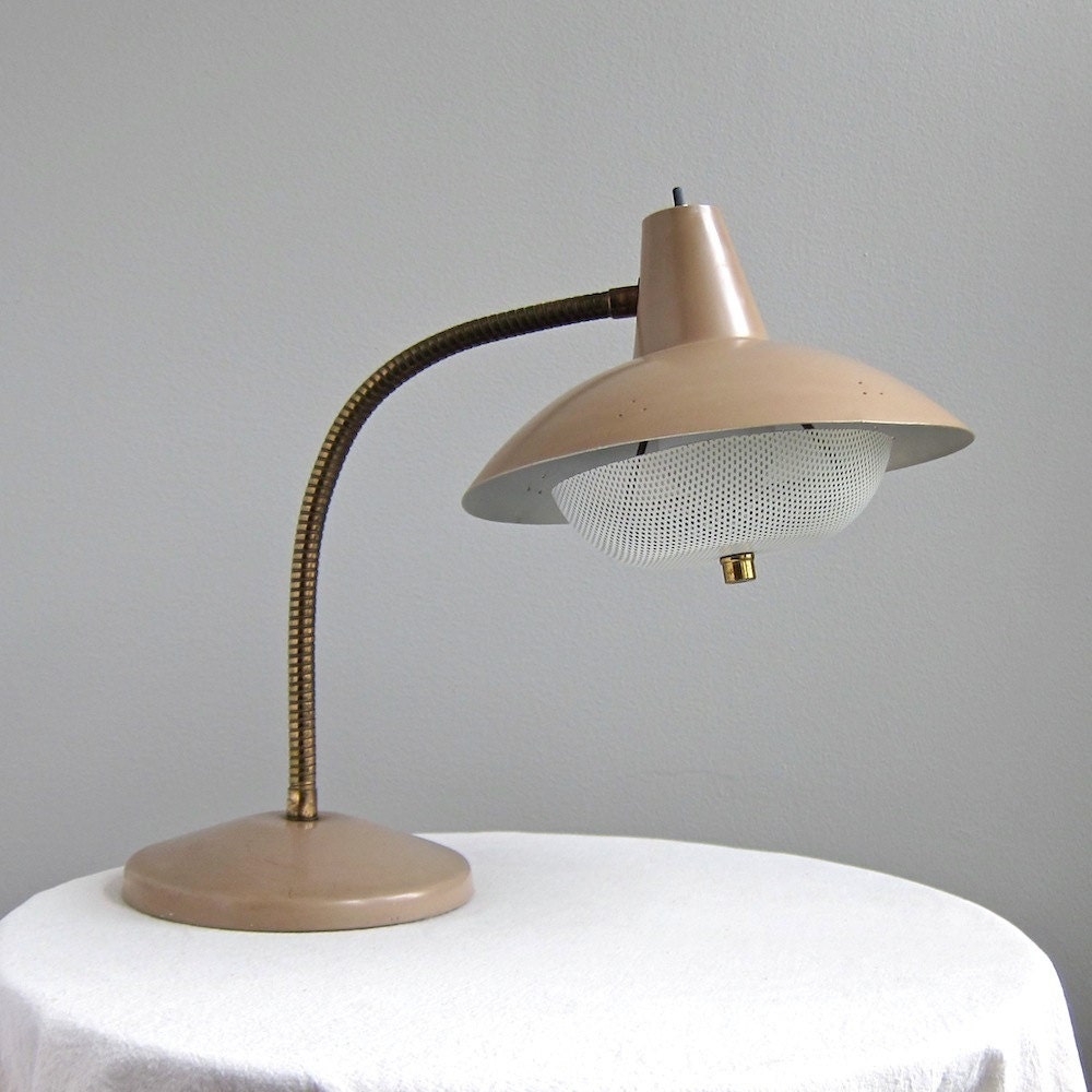 Mid Century Modern Goose Neck Saucer Lamp in Light Brown