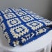 Blue and White Crochet Wool Granny Squares Afghan Throw Blanket