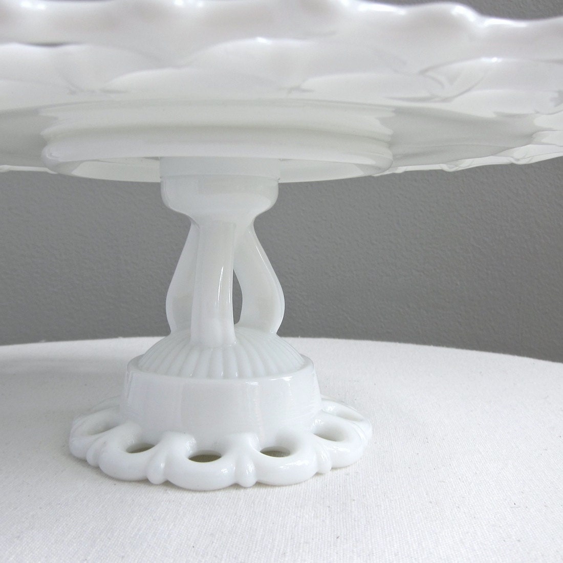 Westmoreland Milk Glass Wedding Cake Stand with Lacy Edge Doric Pattern