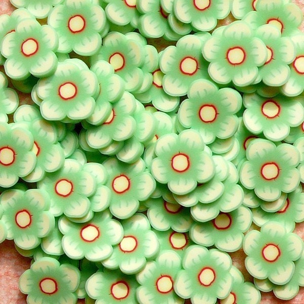 Flower Polymer Clay Cane Fimo Cane Light Green Flower Slice Kawaii Miniature Nail Art Decoration Scrapbooking (75 to 100 pcs) CFW051