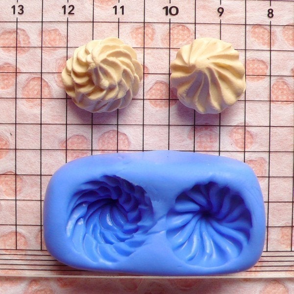 Whipped Cream (2 pcs) (14mm) Silicone Mold Flexible Mold - Miniature Food, Cupcake, Jewelry, Charms (Resin, Clay, Fimo, Gum Paste, Fondant)