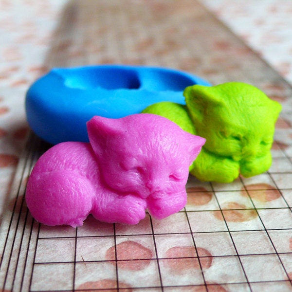 Cat Mold 25mm Silicone Flexible Mold Fimo Polymer Clay Animal Cabochon Jewelry Resin Wax Cupcake Topper Fondant Gum Paste Chocolate Mold