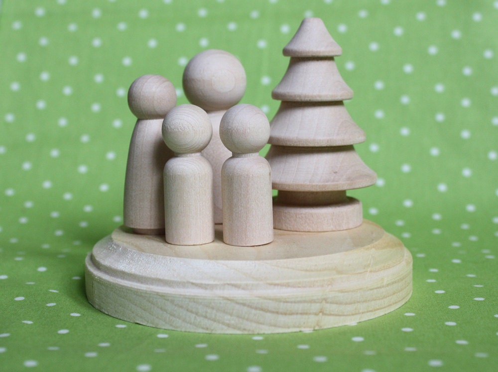 DIY Nature Family - Peg Doll Cake Topper PLUS PAINT kit- Unpainted Wood Mom Dad and Kids