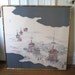 RESERVED M-Huge Mid Century Printed Chinoiserie Silk Panel /Gold Faux Bamboo Frame