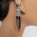 Ear Cuff Black and Grizzly Feathers Silver Owl