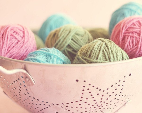pastels, blue, green, pink, yarn, craft room wall art, 8 x 10 photography, home decor