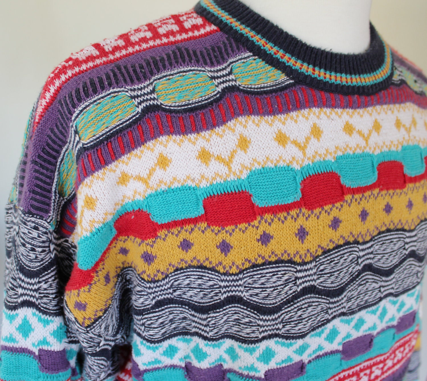 80s Vintage Crazy Colorful Sweater - XL