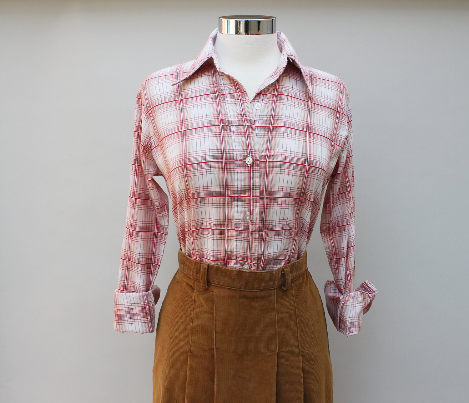 70s Vintage Women's Plaid Shirt - SMALL / medium