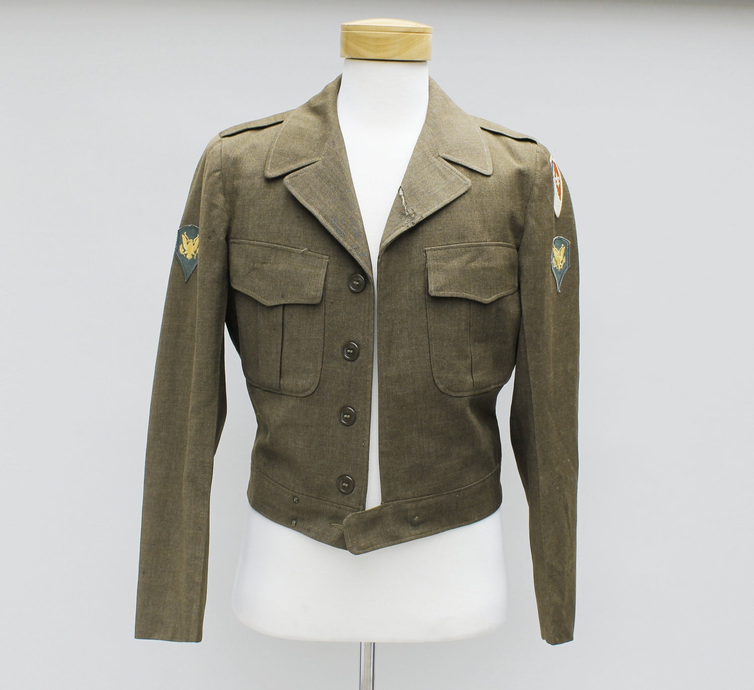 40s Vintage Men's Olive Wool Military Jacket - 36L