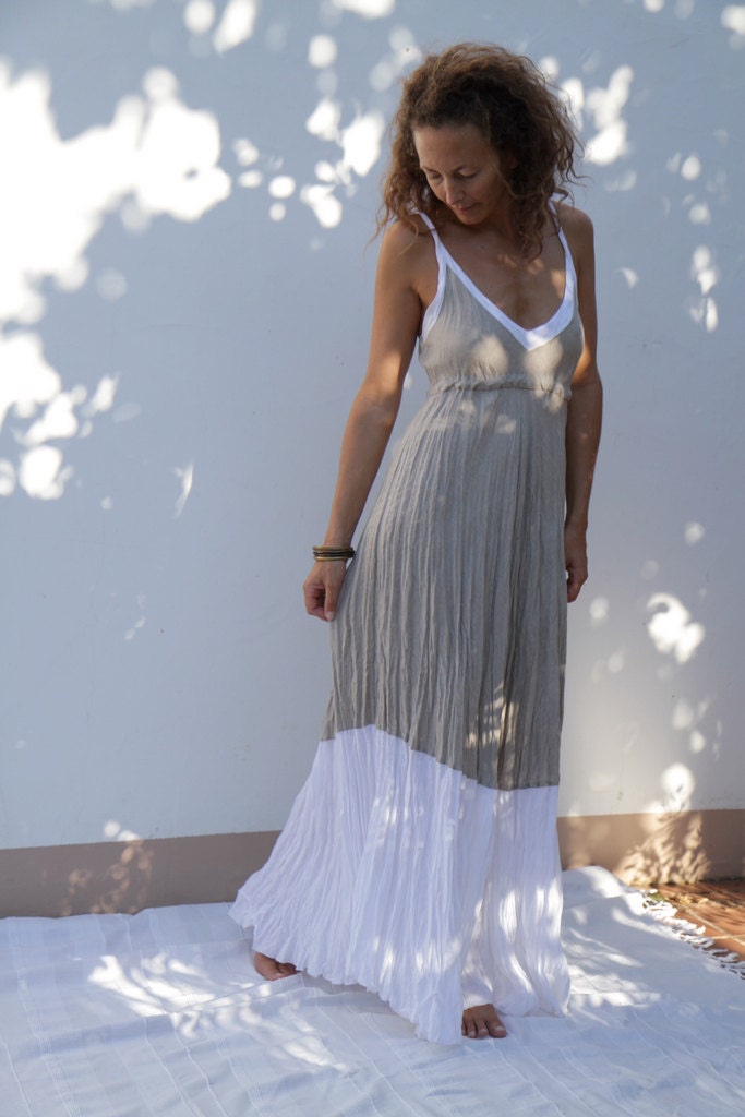Maxi Dress in Natural Linen with White