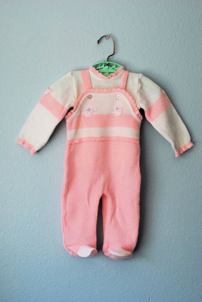 vintage baby girl pink overall sweater set
