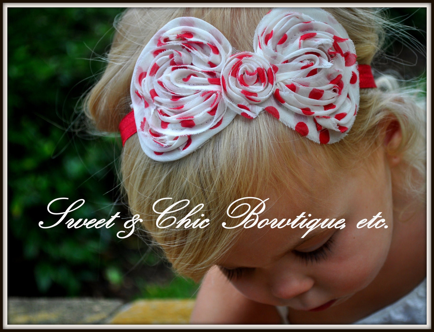 Perfectly Polka Dots-- Red Polka Dot Chiffon "Hair Bow" Headband-- Fits Babies, Toddlers, Girls-- Custom Sizing Requests Welcome