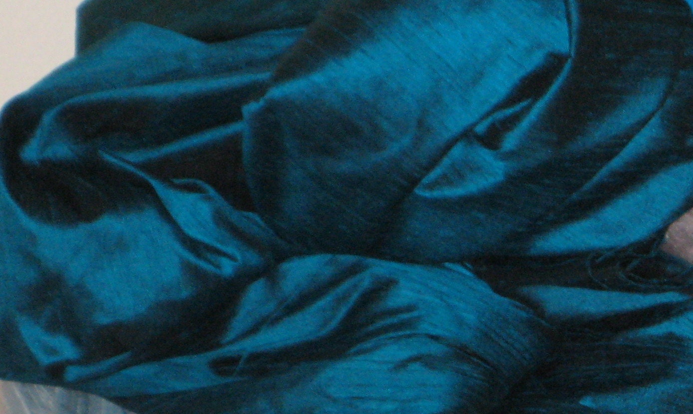Peacock Teal Blue 100% dupioni silk fabric yardage By the Yard 45" wide