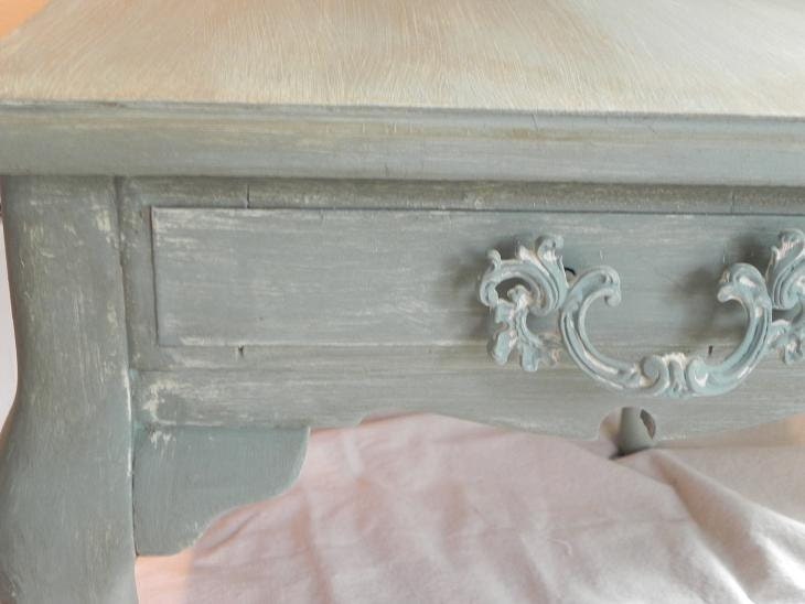 French elegant chic aqua table, painted and glazed - pick up only NO shipping