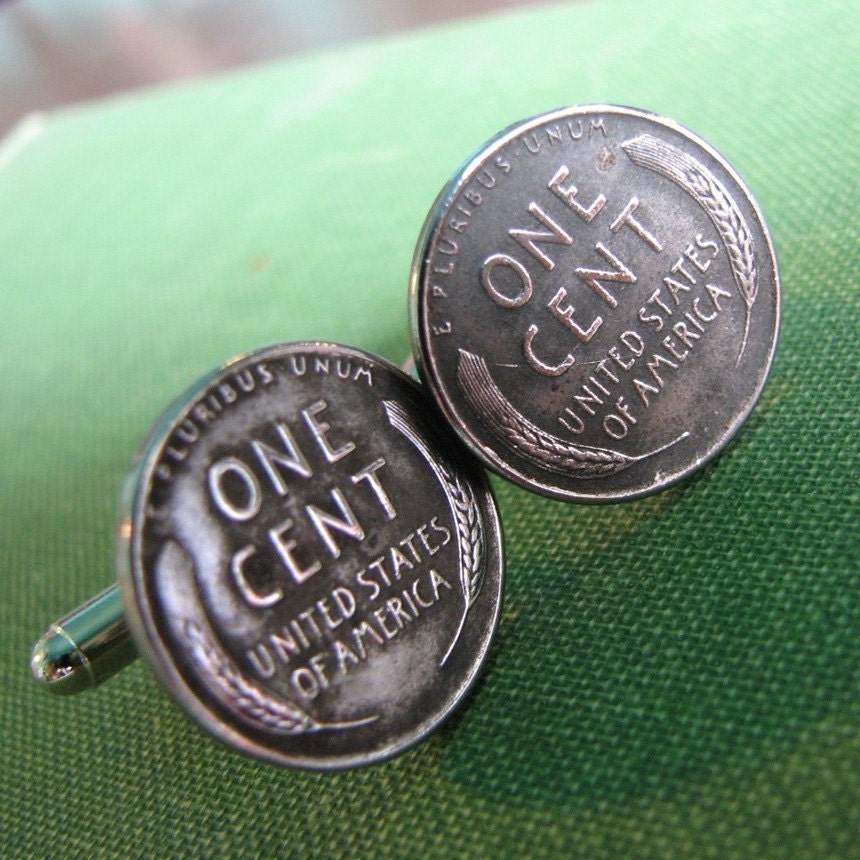 steel penny cufflinks - 1943 steelie cuff links mens