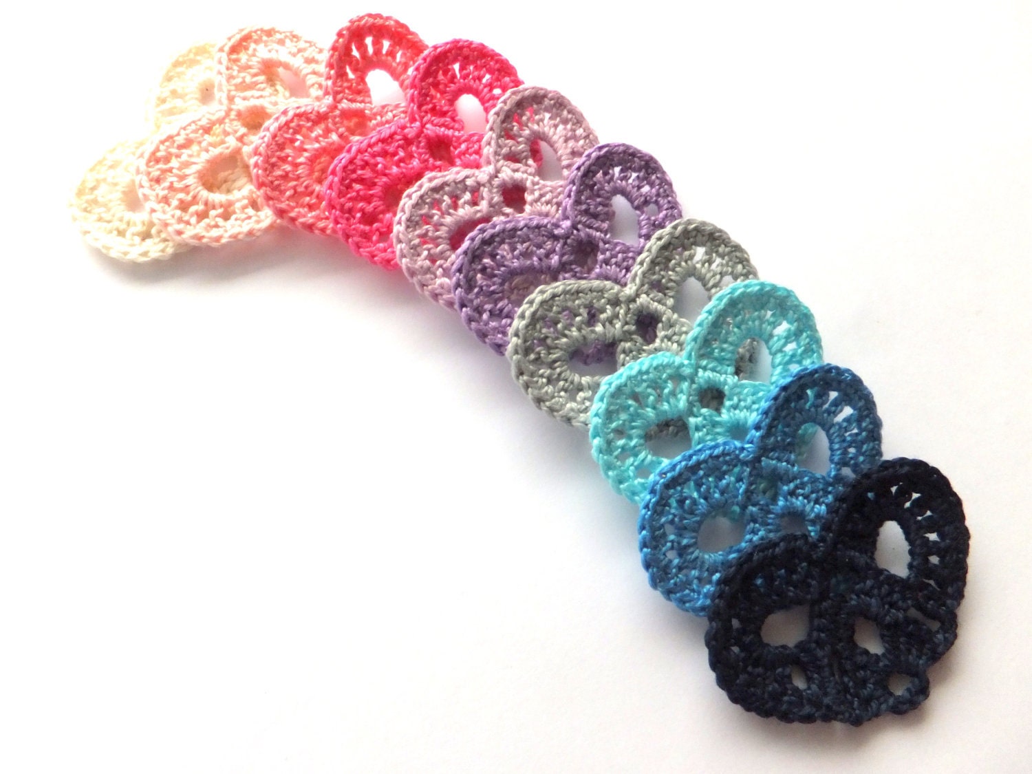 Crocheted hearts applique, embellishments, scrapbooking, Wedding decorations, small lace ornaments /set of 10/