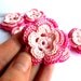 Crocheted flowers pink applique, embellishment, scrapbooking, Valentines day decorations /set of 6/