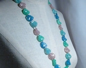 30 Inch Acrylic Petal Turquoise Green and Pink Necklace Set  1960's NEW OLD STOCK