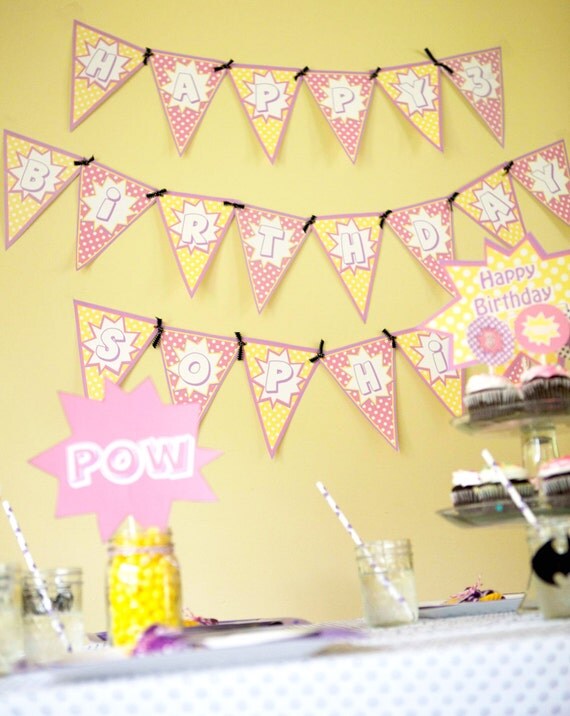 SuperHero Girl Printable Editable Banner Il_570xn